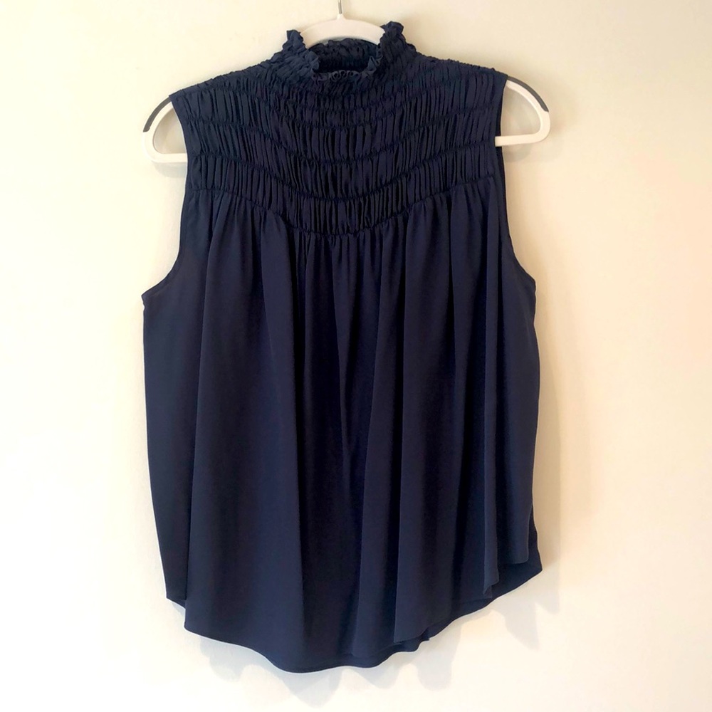 Frame brand navy silk blouse